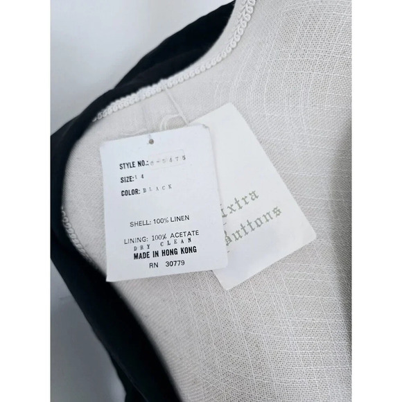CC Courtenay Black Linen Sleeveless Collard Button Front Midi Vintage Dress 14 L - Picture 11 of 12